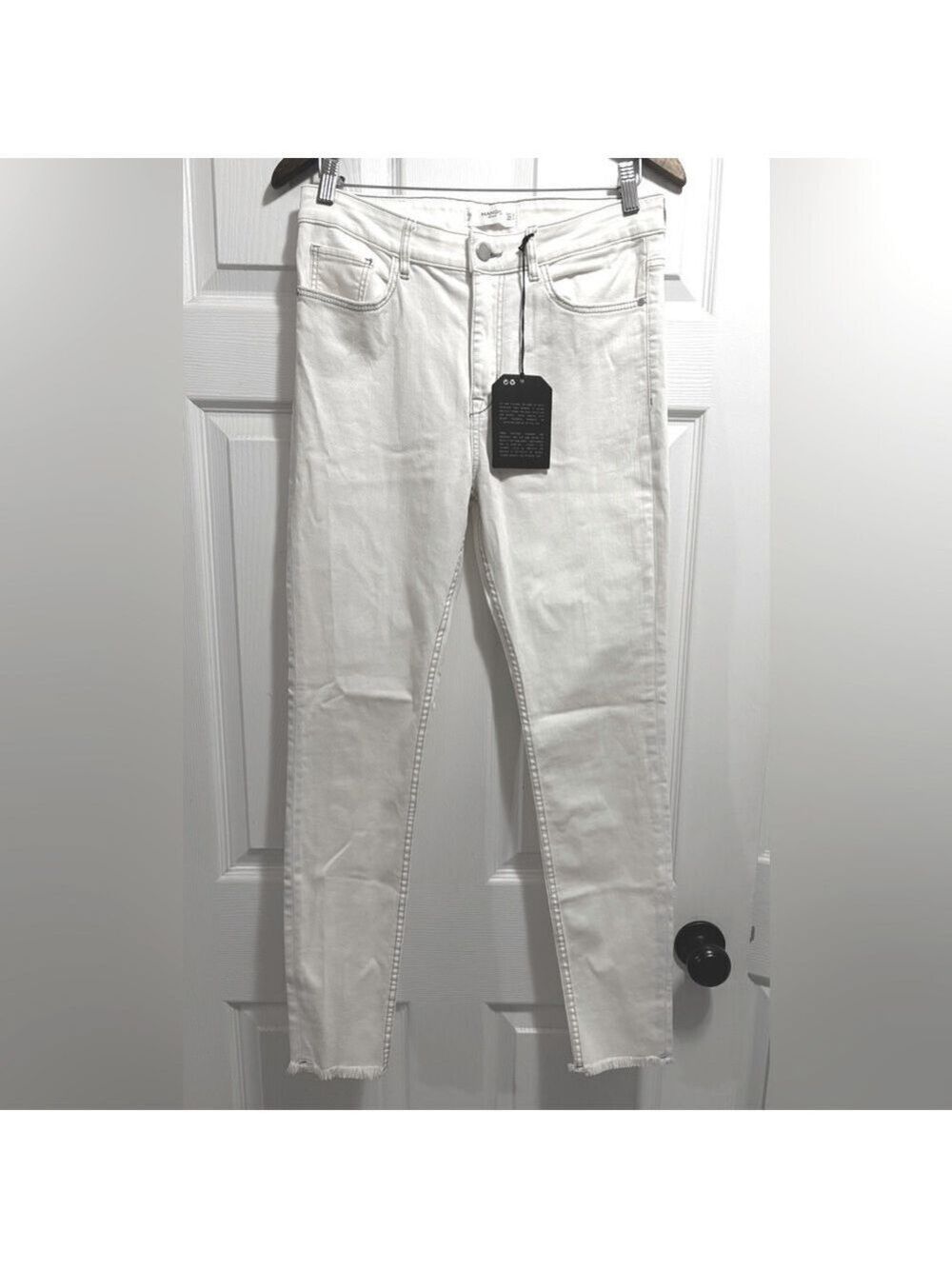 NWT Mango White Jeans Raw Hem Slim Skinny Crop Ankle Size 8 Brand New